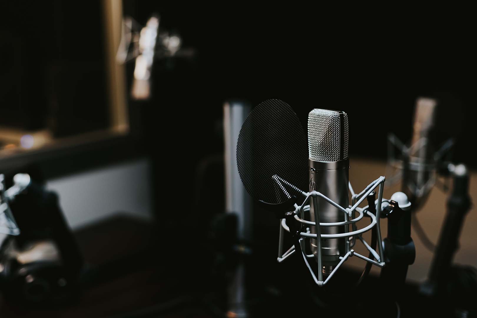 Professional microphone in a recording booth