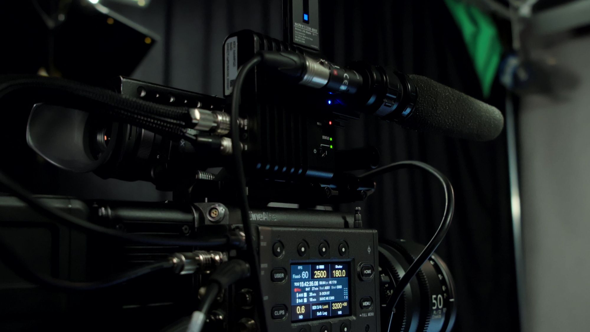 Closeup of Sony cinema camera and equipment