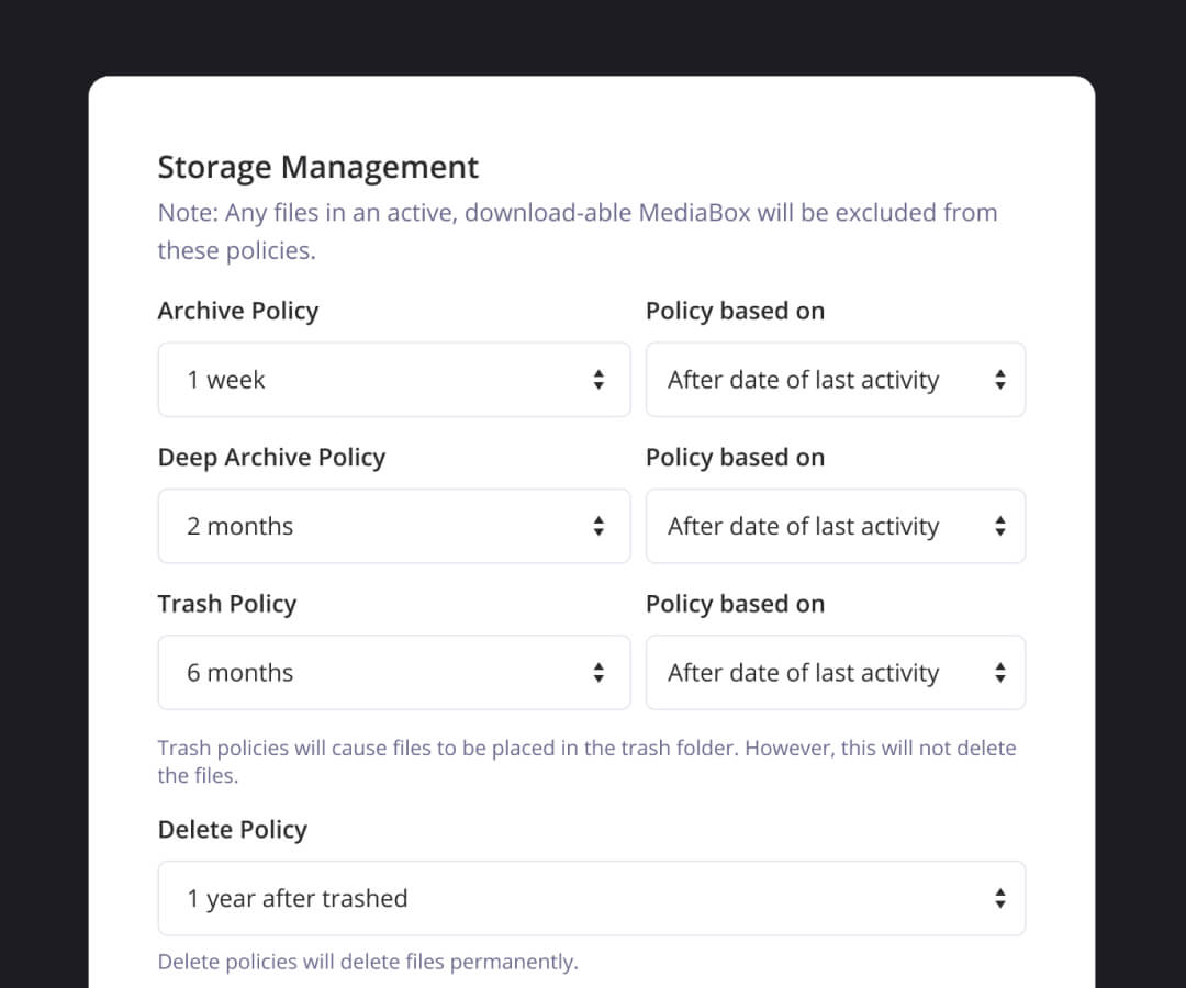 Graphical interface of storage management screen