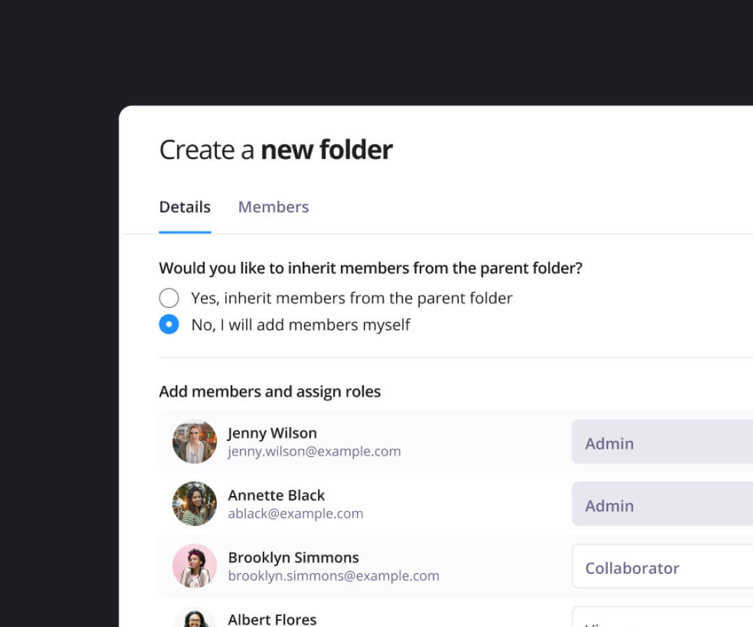 Screen of user role settings for secure content management
